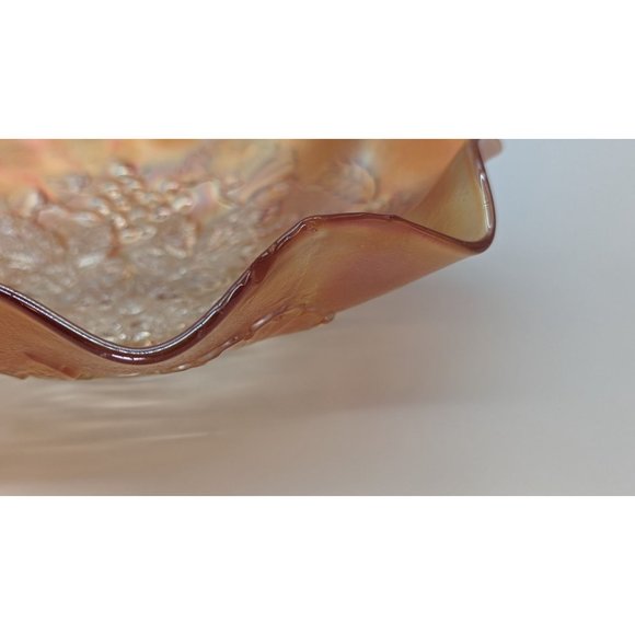 Northwood Grape Leaves Blossoms and Palms back pattern carnival glass dish light - Picture 10 of 16